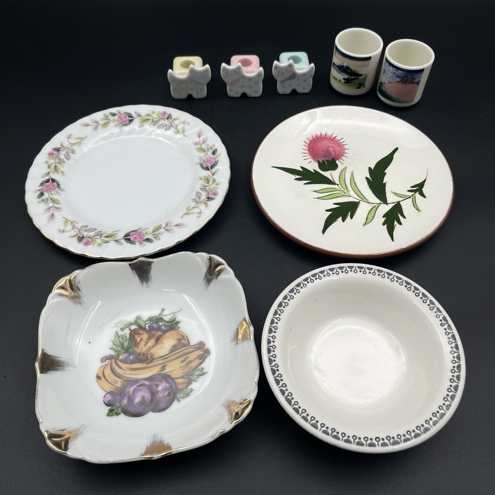 Mixed Ceramic Lot Stangl Thistle Hokusai Fuji Yunomi Cat Candle Holders China